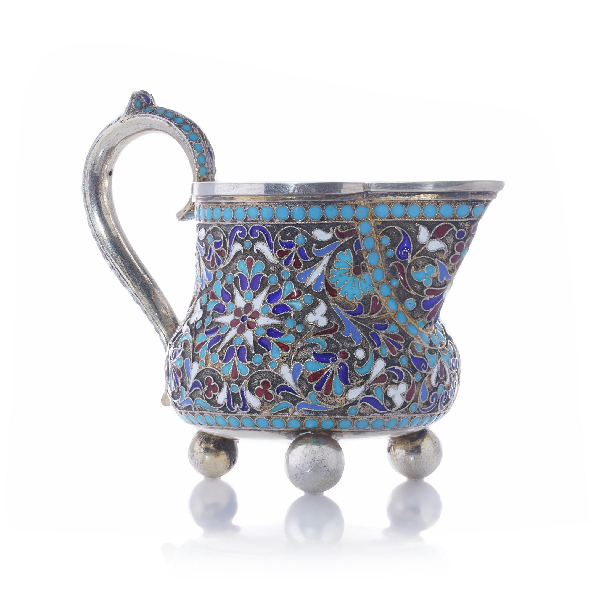 Antique Russian Cloisonné Enamel and Silver Gilt Milk Jug For Sale 9