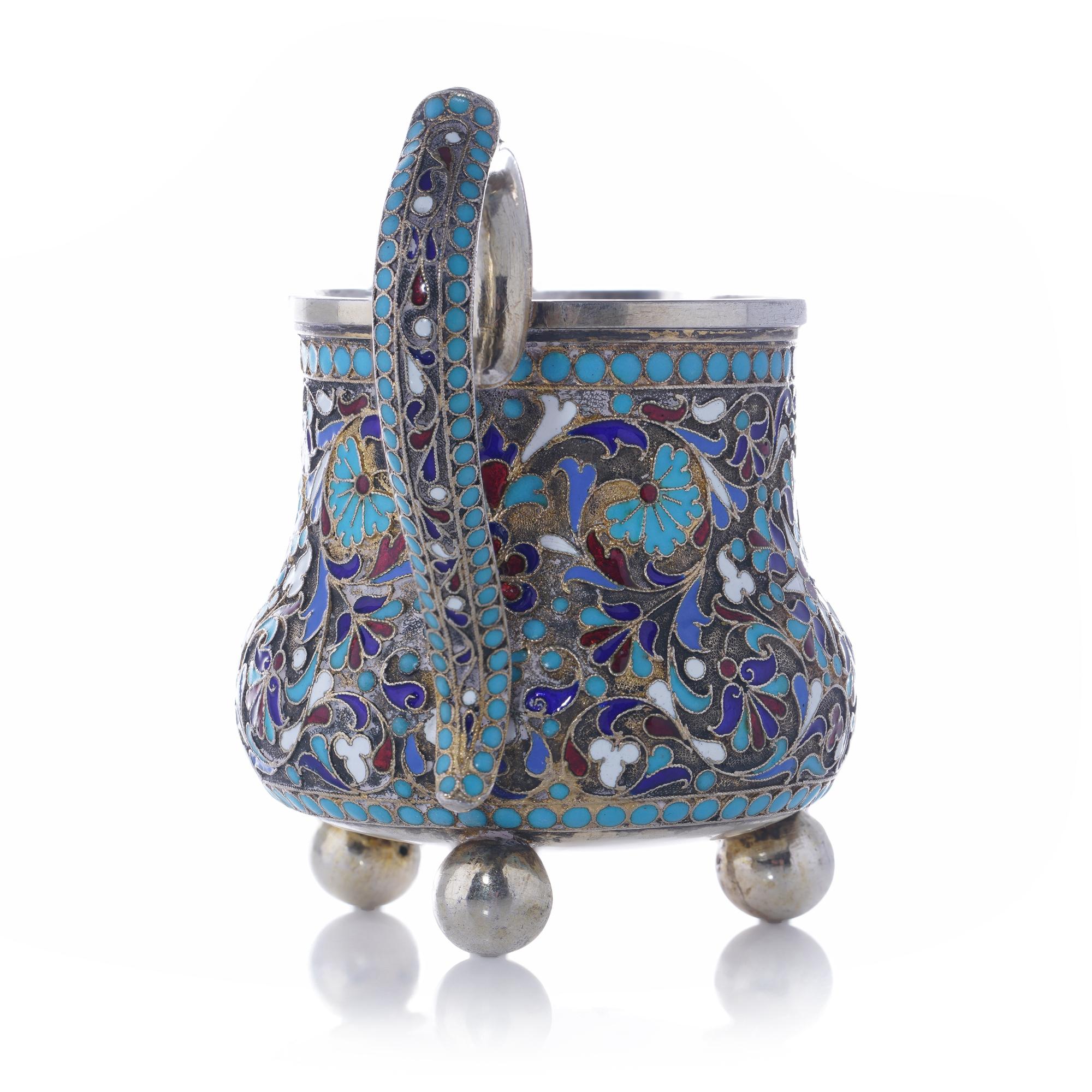 Antique Russian Cloisonné Enamel and Silver Gilt Milk Jug For Sale 10