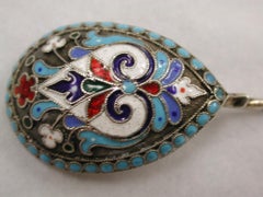 Antique Russian Cloisonne Enamel Silver Spoon, Dated 1900