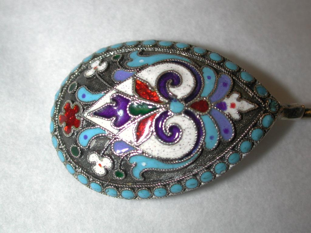 Antique Russian Cloisonne Enamel Silver Spoon, Dated 1900 In Good Condition In London, GB
