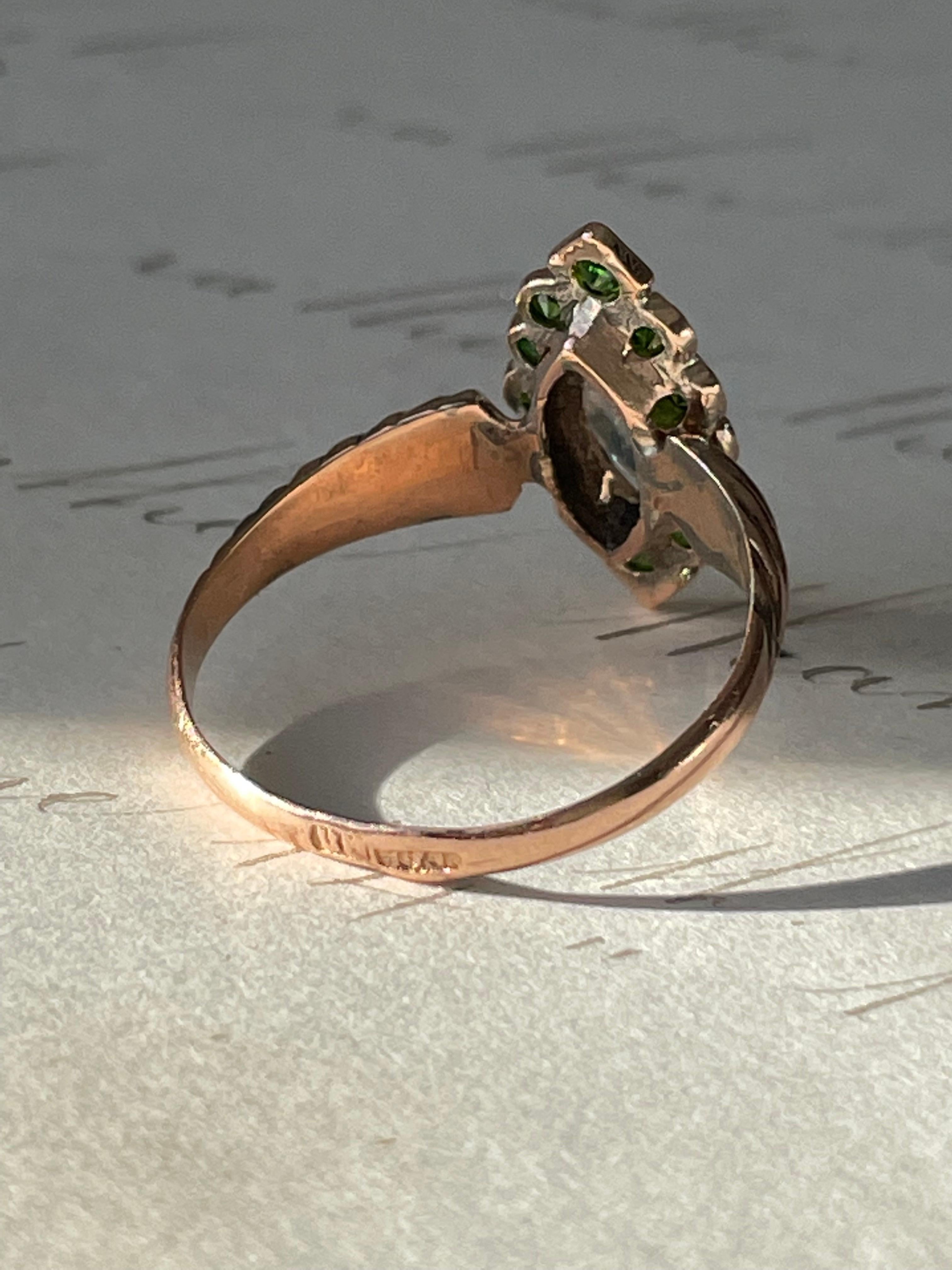 Antiker russischer Diamantring mit Demantoid und Diamant im Rosenschliff Damen