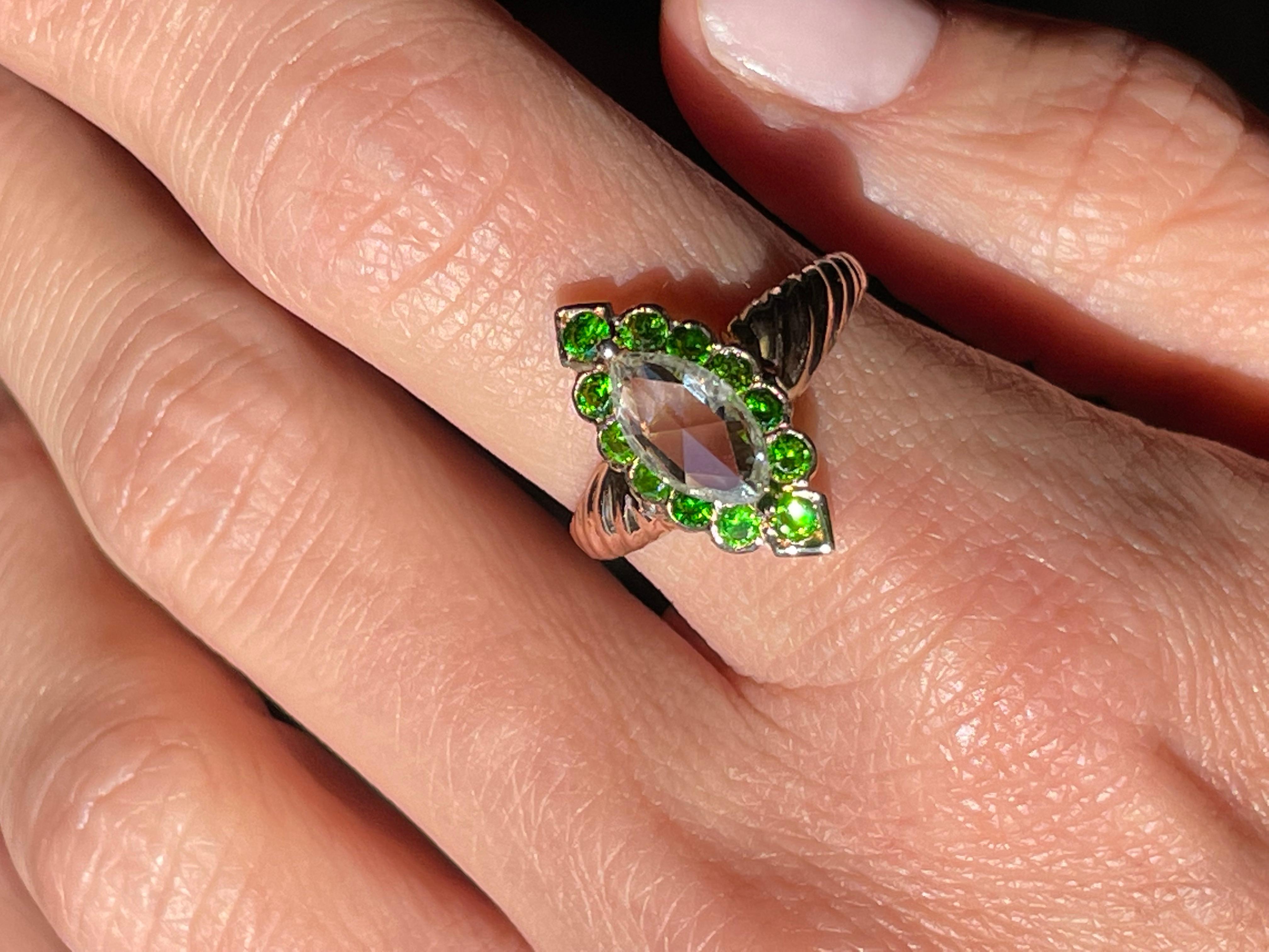 Women's Antique Russian Demantoid and Rose Cut Diamond Ring