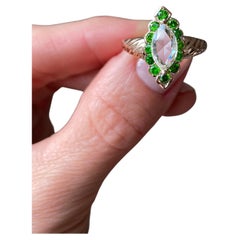 Antique Russian Demantoid and Rose Cut Diamond Ring
