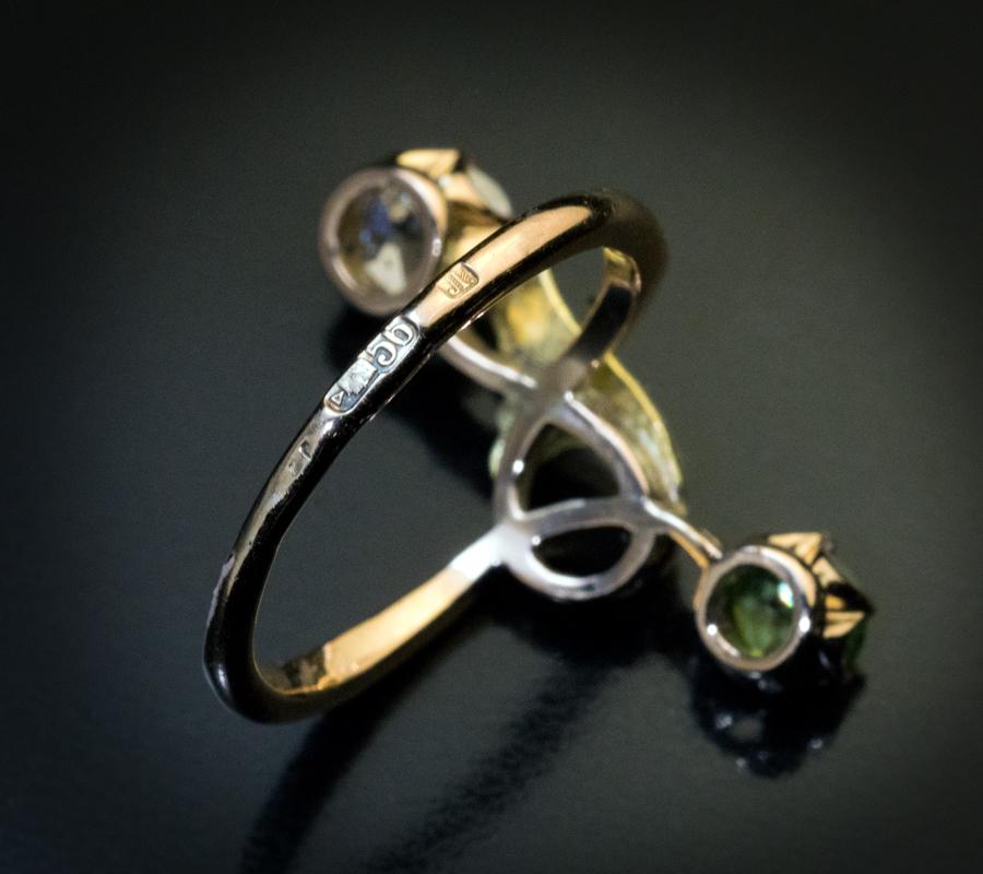 Women's Antique Russian Demantoid Diamond Art Nouveau Ring