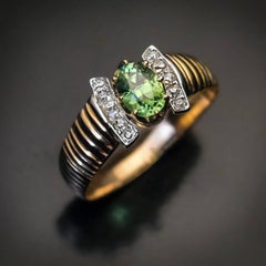Antique Russian Demantoid Diamond Gold Ribbed Ring