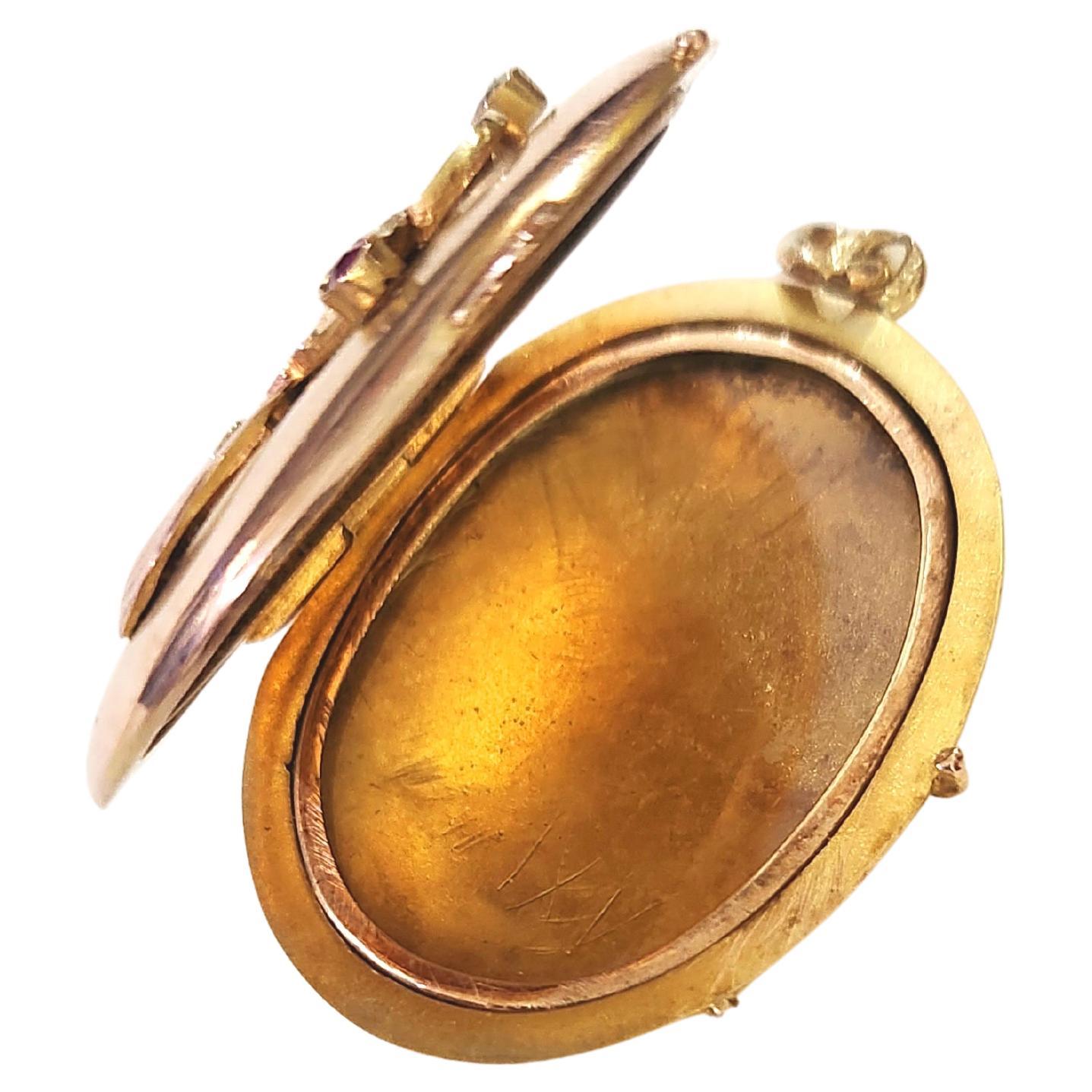 Antike russische Demantoied Medaillon Gold Anhänger Damen im Angebot