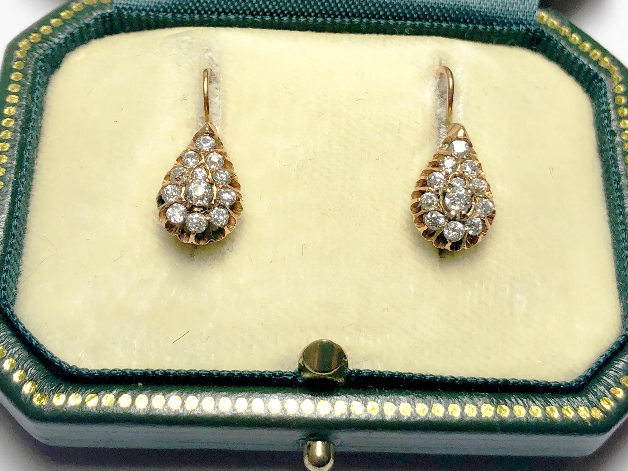 Antique Russian Diamond and Gold Earrings In Good Condition For Sale In London, GB