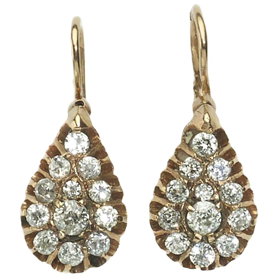 Antique Russian Diamond and Gold Earrings