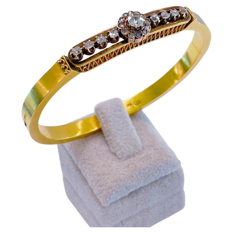 Bracelet jonc russe ancien en or avec diamants taille vieille mine, 1880 en vente 1
