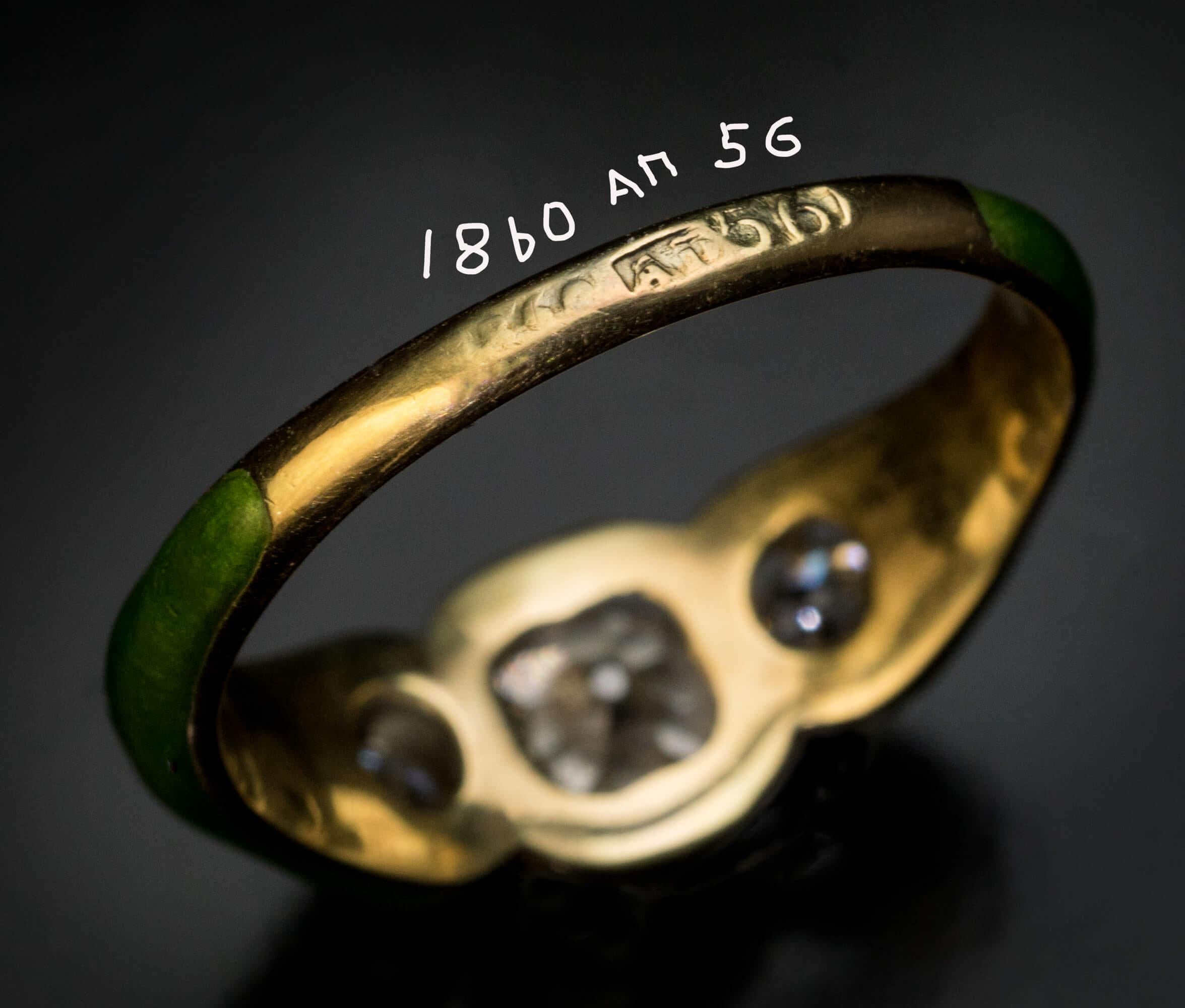 Antiker russischer Diamant-Emaille-Goldring, 1860 Damen