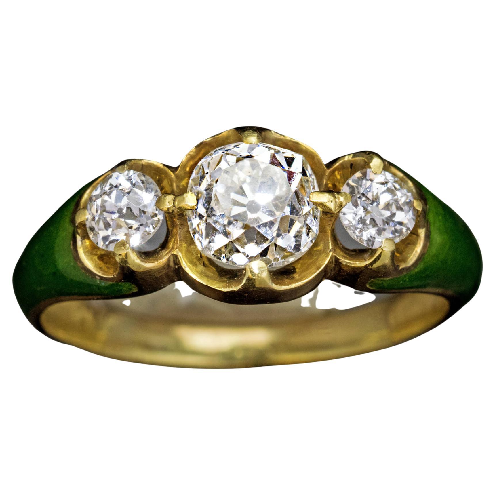 Antique Russian Diamond Enamel Gold Ring, 1860
