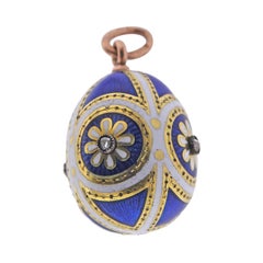 Antique Russian Diamond Enamel Gold Silver Egg Pendant