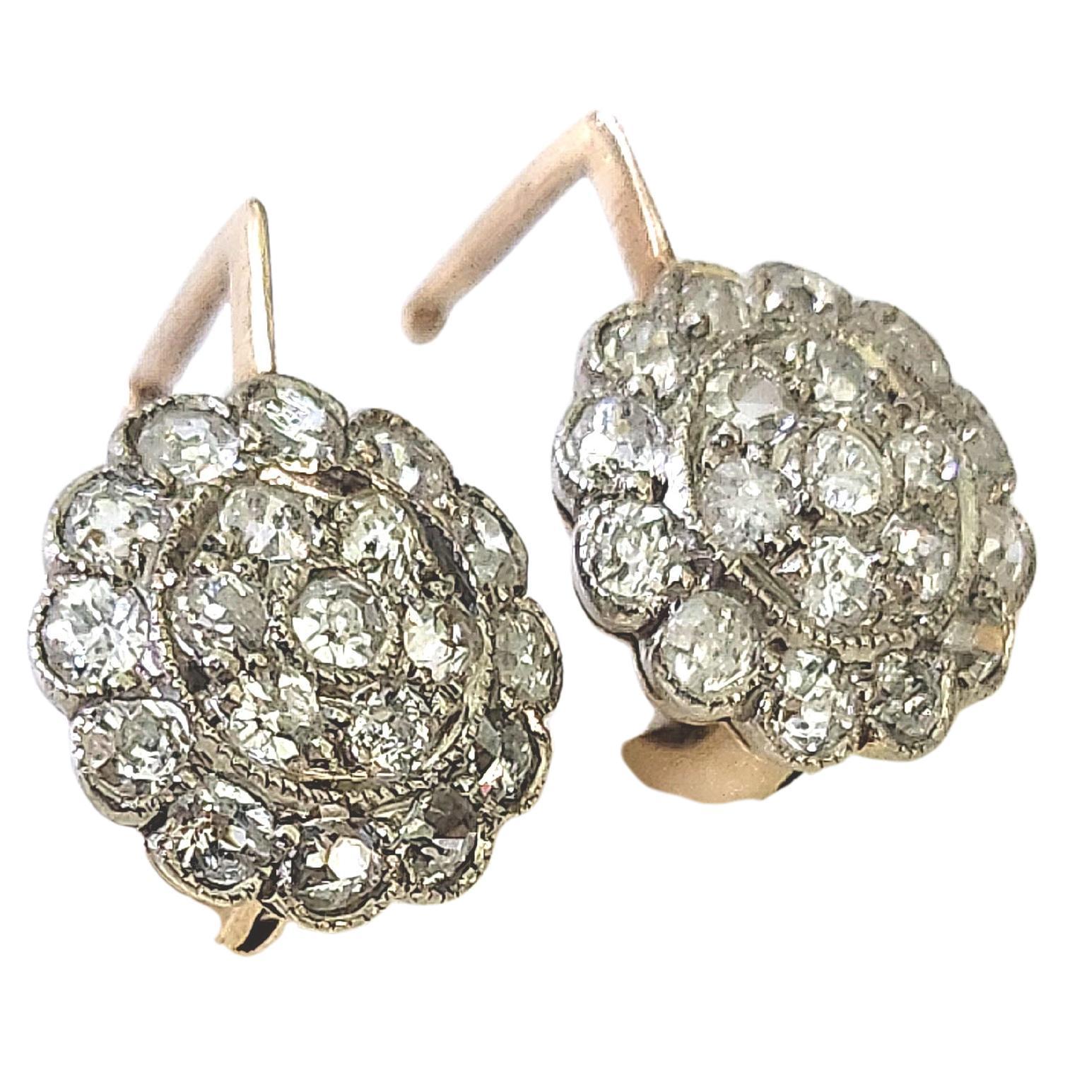 Pendientes de oro con diamantes rusos antiguos en venta 1