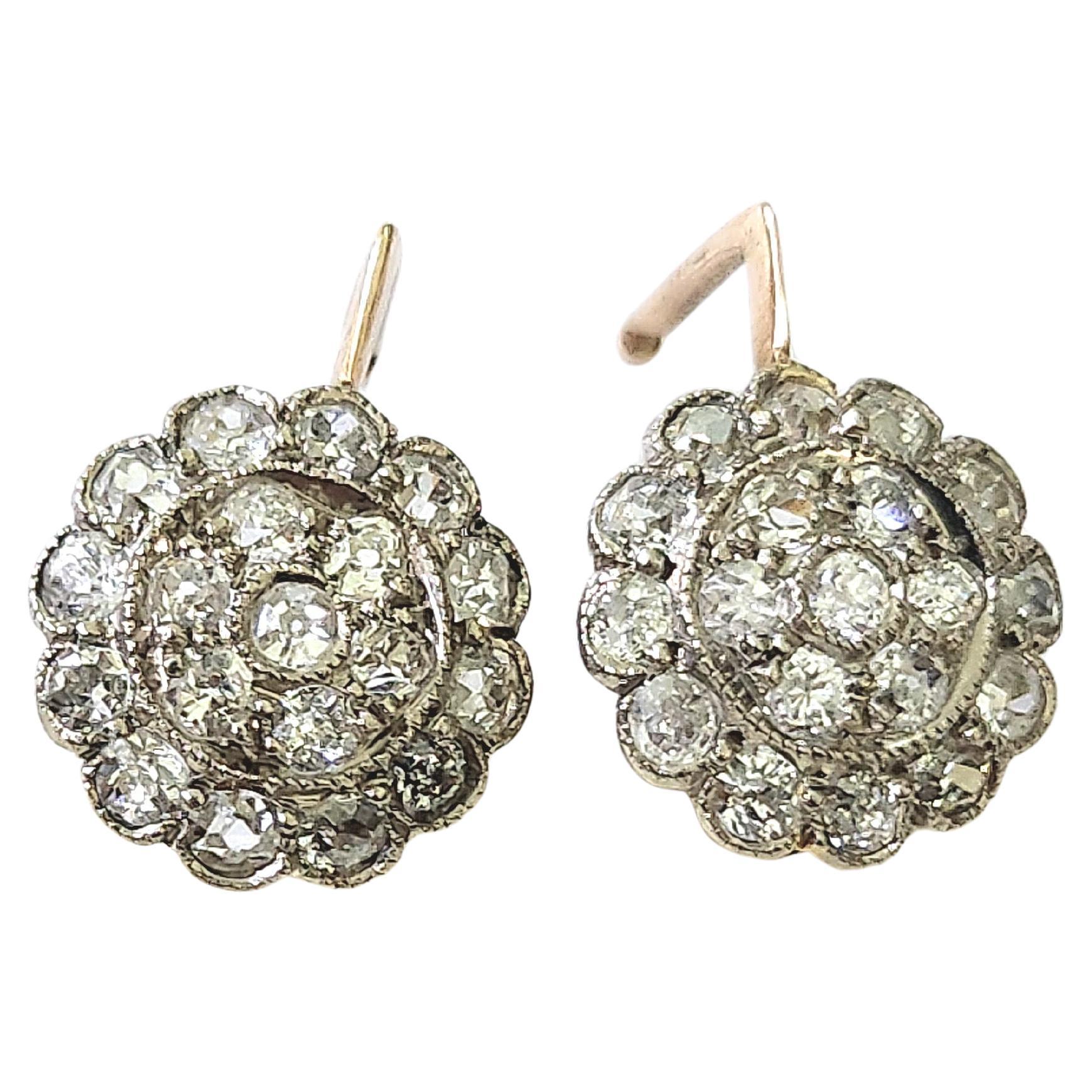 Pendientes de oro con diamantes rusos antiguos en venta 2