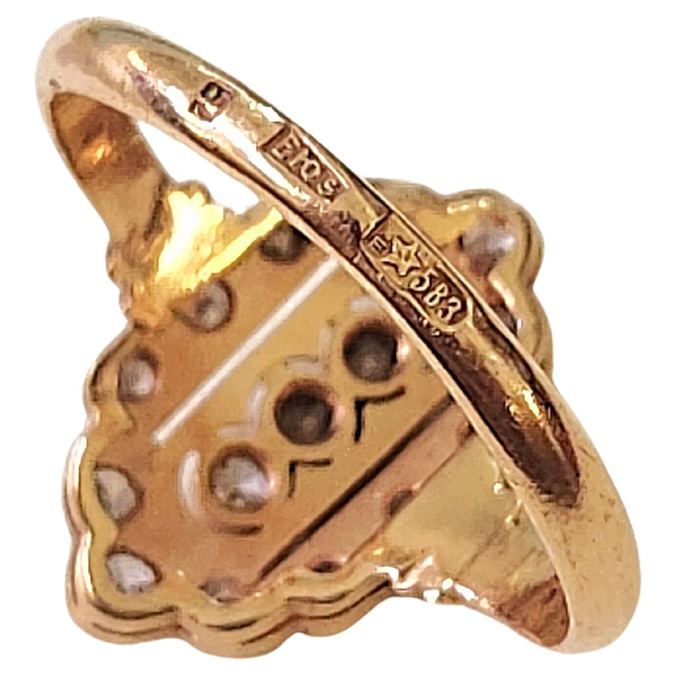 Bague russe ancienne en or avec diamants Pour femmes en vente