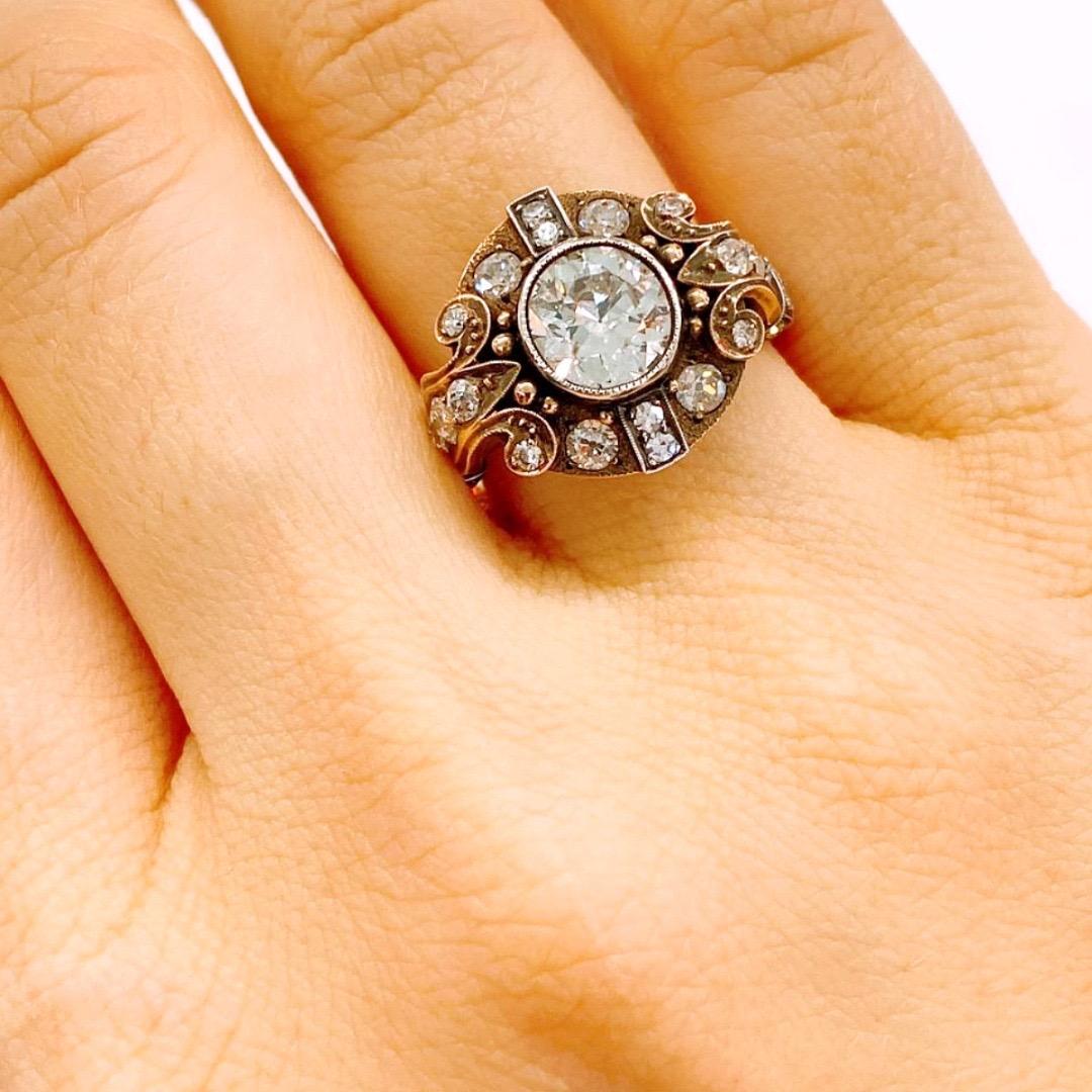 Women's Antique Old Mine Cut Diamond Gold Russian Ring