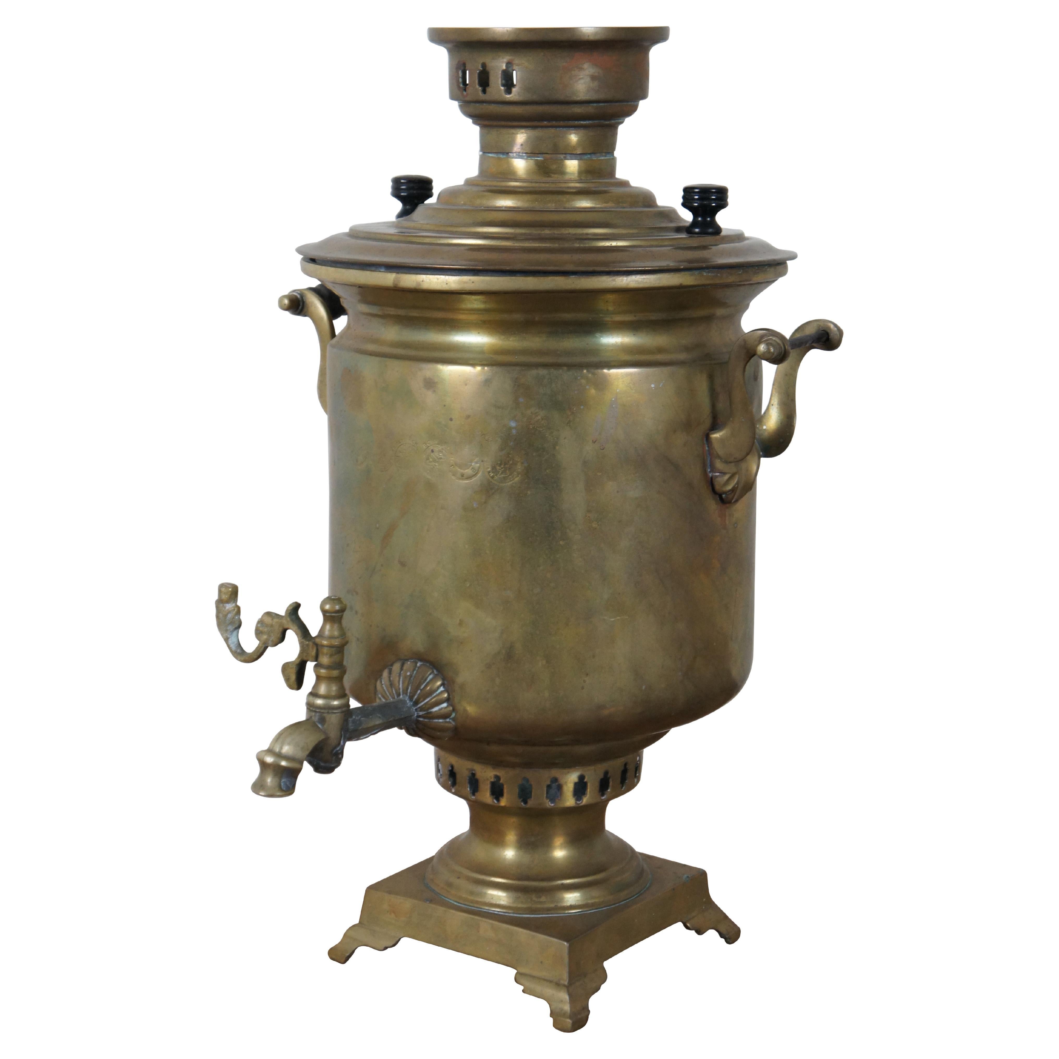 Antique Russian Dovetailed Brass Samovar Water Tea Coffee Urn Dispenser Server