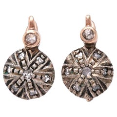 Antique  Earrings Diamonds solid 12K Gold Silver /3.95 gr