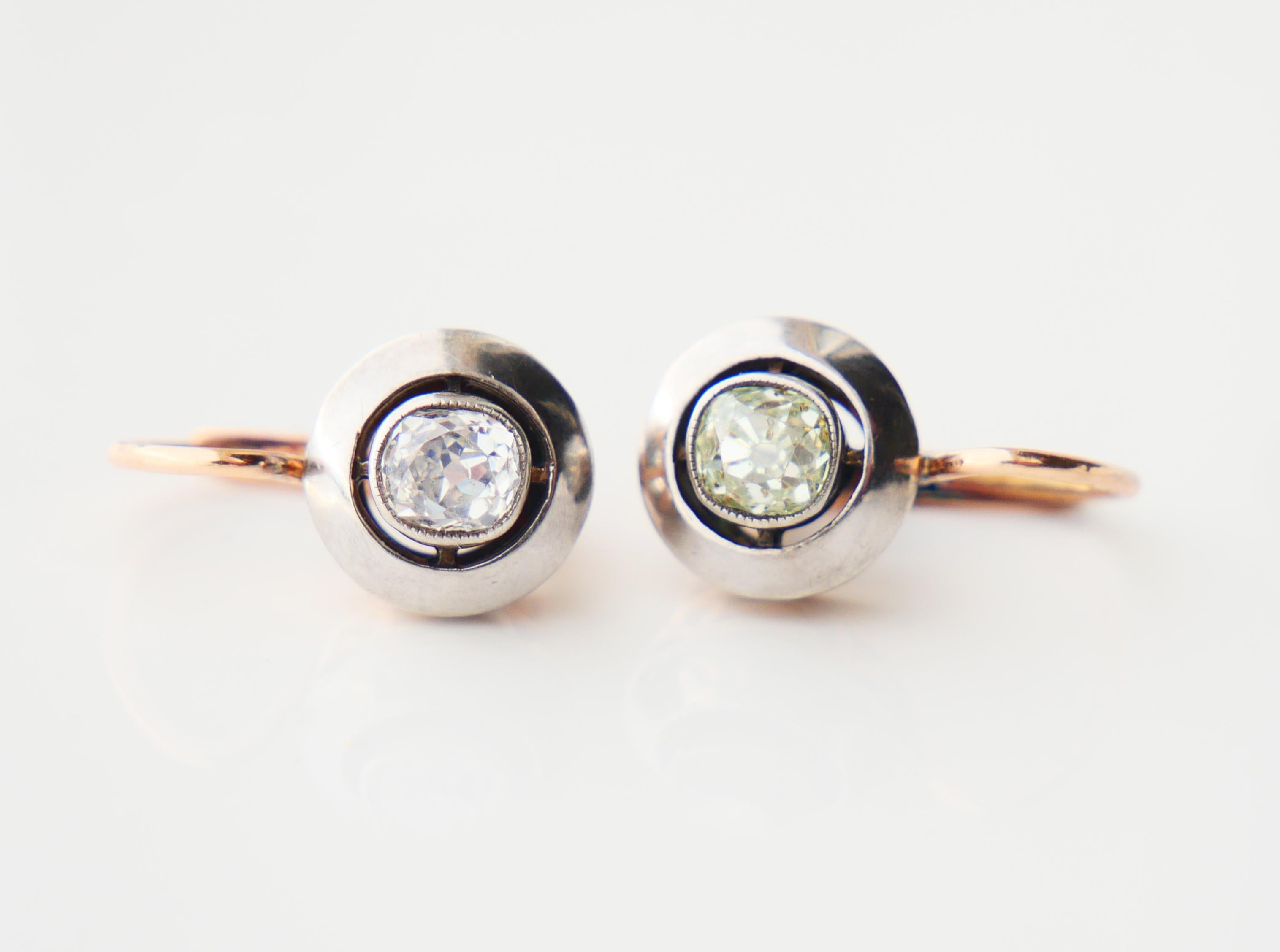 Antike russische Ohrringe natürliche 1,4 ctw Diamanten massiv 14K Gold Silber / 4,2 gr (Alteuropäischer Brillantschliff) im Angebot