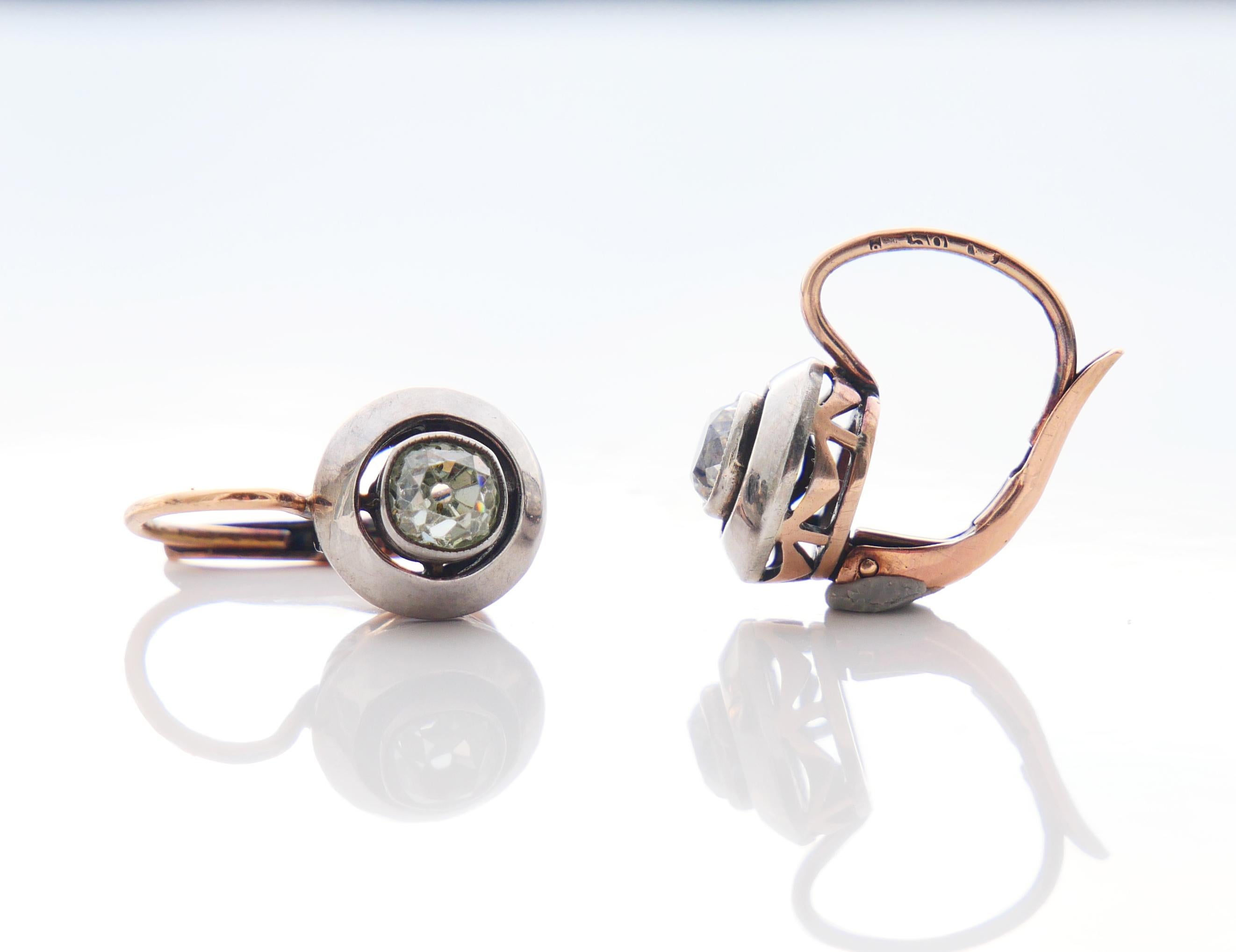 Antike russische Ohrringe natürliche 1,4 ctw Diamanten massiv 14K Gold Silber / 4,2 gr Damen im Angebot