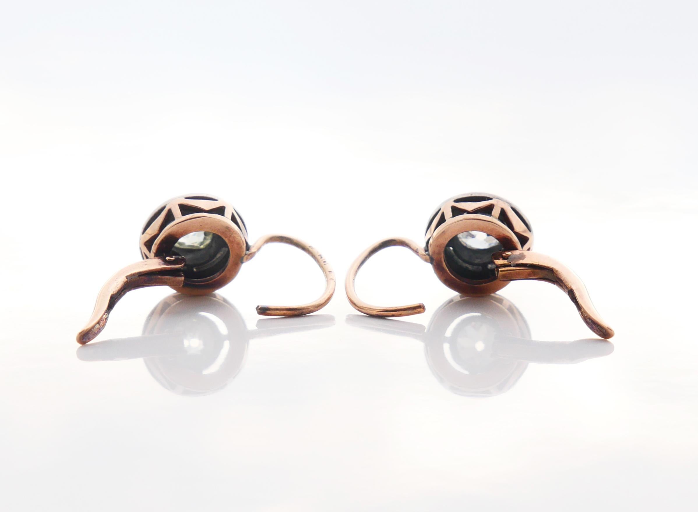 Antike russische Ohrringe natürliche 1,4 ctw Diamanten massiv 14K Gold Silber / 4,2 gr im Angebot 1