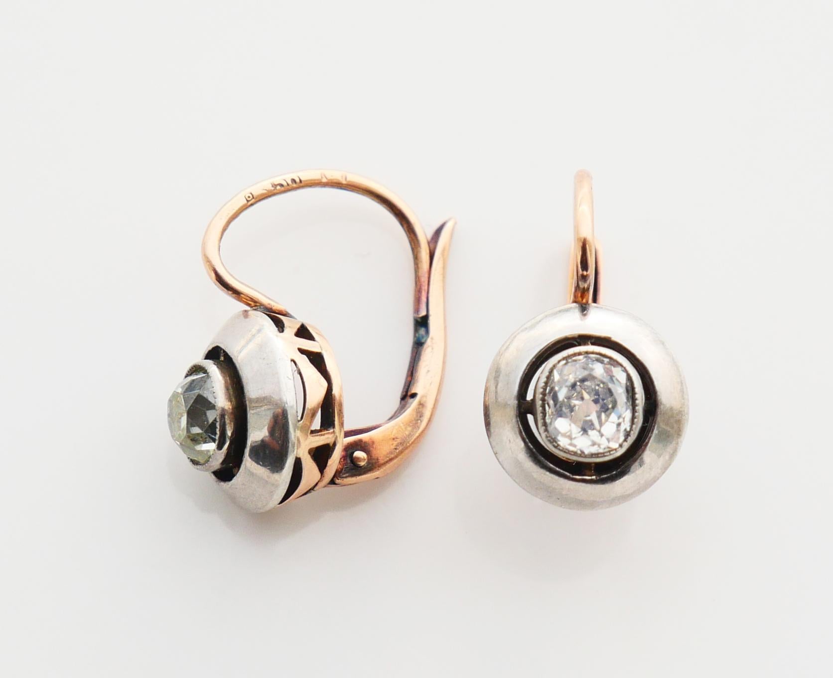 Antike russische Ohrringe natürliche 1,4 ctw Diamanten massiv 14K Gold Silber / 4,2 gr im Angebot 3