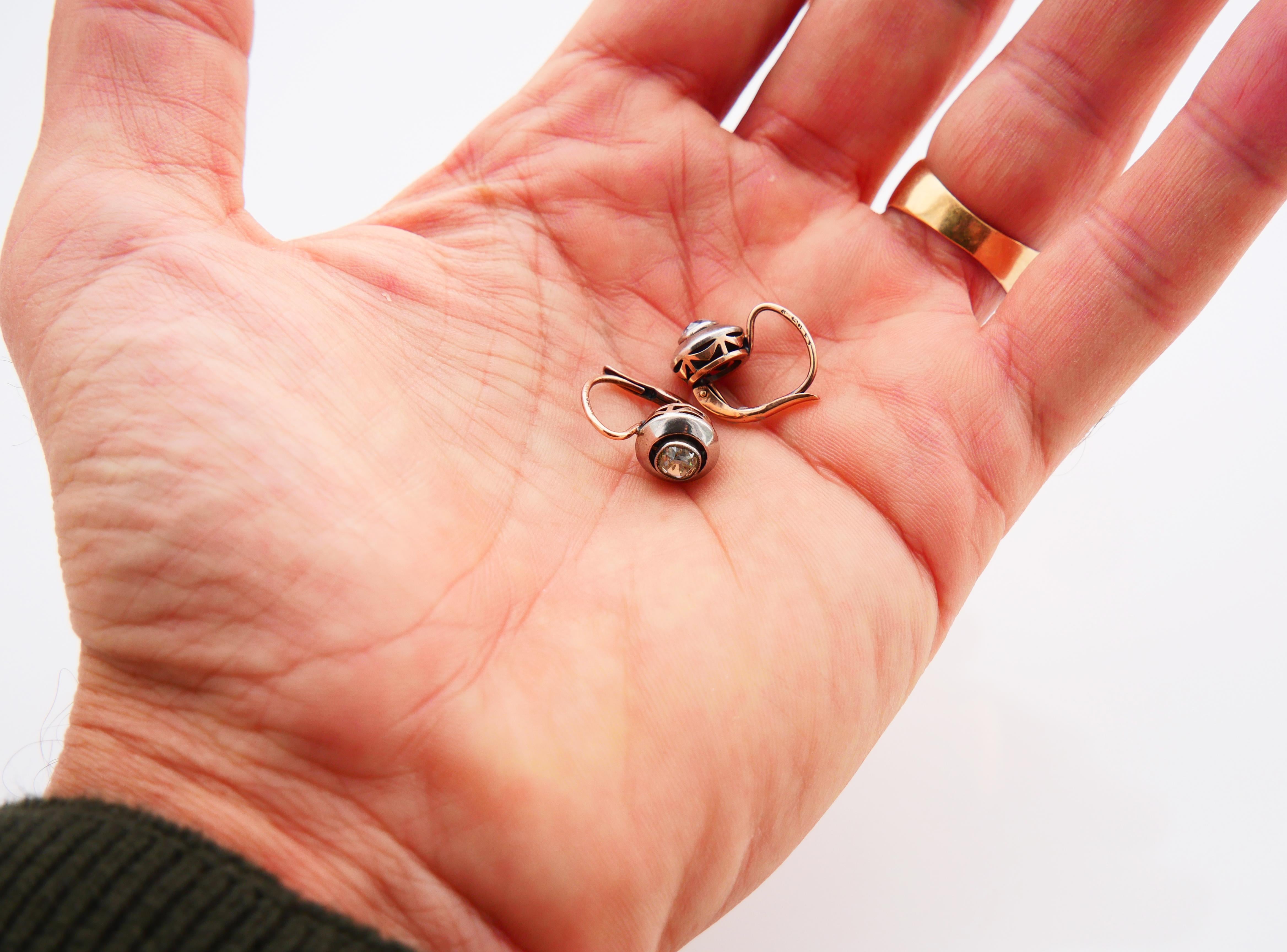 Antike russische Ohrringe natürliche 1,4 ctw Diamanten massiv 14K Gold Silber / 4,2 gr im Angebot 4