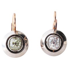 Antique Russian Earrings natural 1.4 ctw Diamonds solid 14K Gold Silver / 4.2 gr