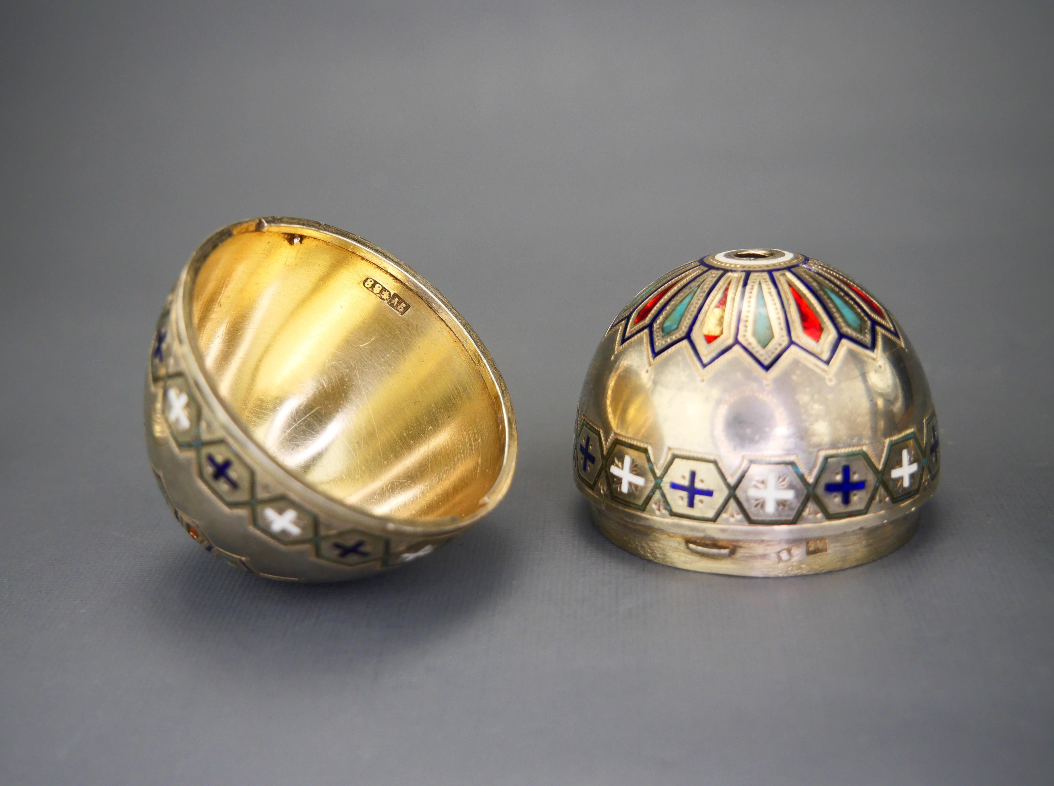 Oeuf de Pâques russe ancien A.Bragin 88 en argent et émail champlevé / 104gr en vente 6