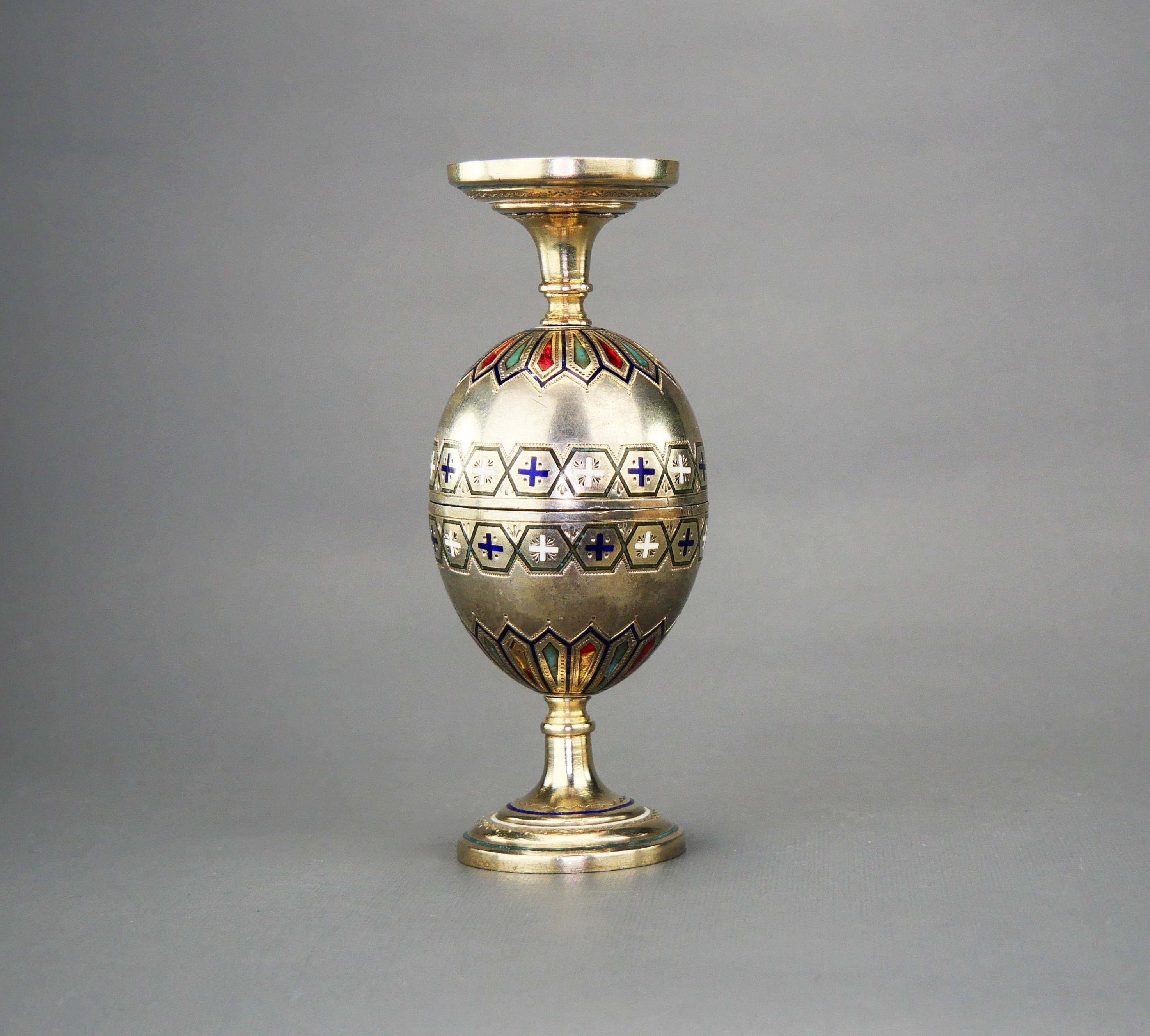 Oeuf de Pâques russe ancien A.Bragin 88 en argent et émail champlevé / 104gr en vente 11