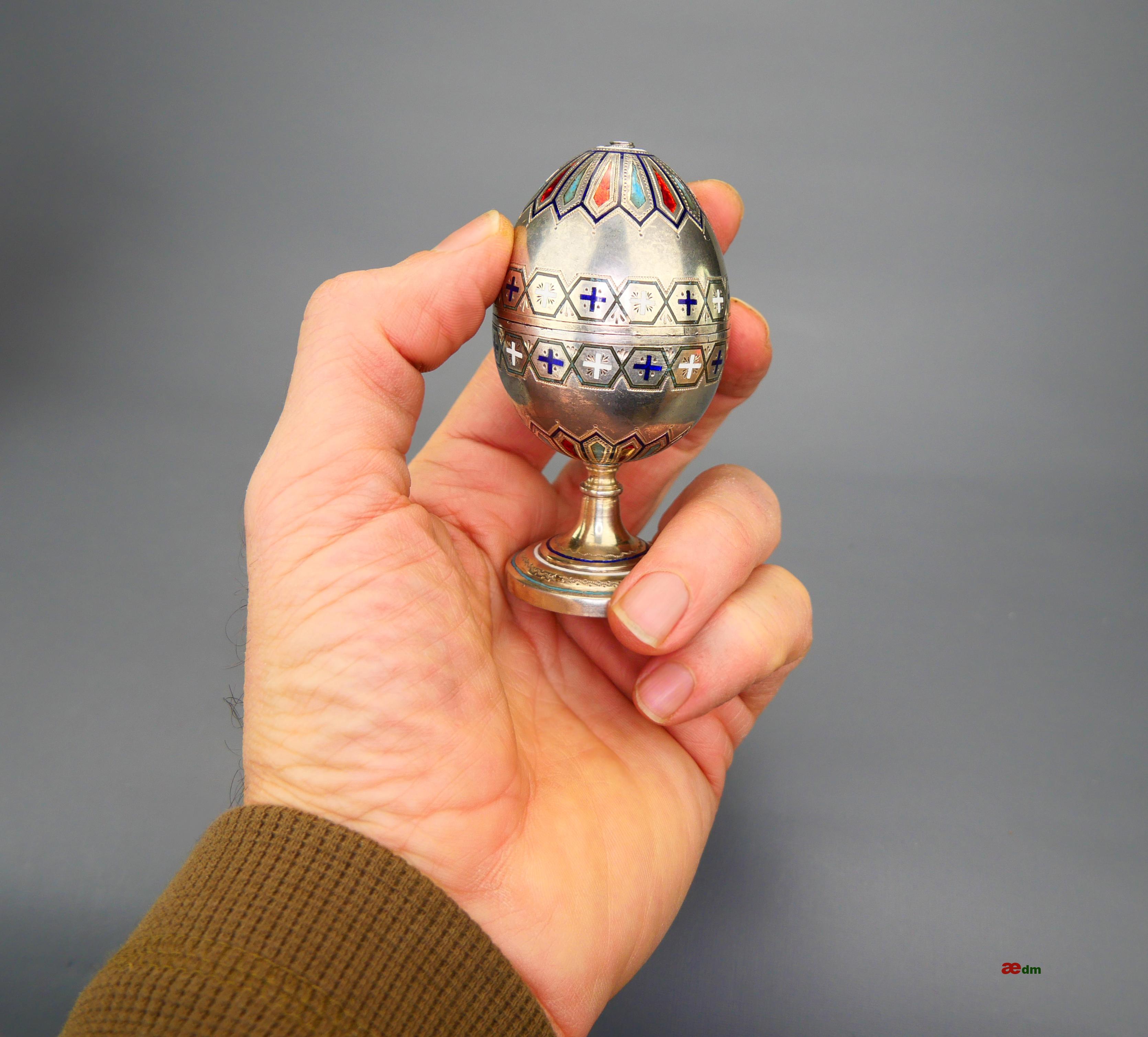 Oeuf de Pâques russe ancien A.Bragin 88 en argent et émail champlevé / 104gr en vente 12