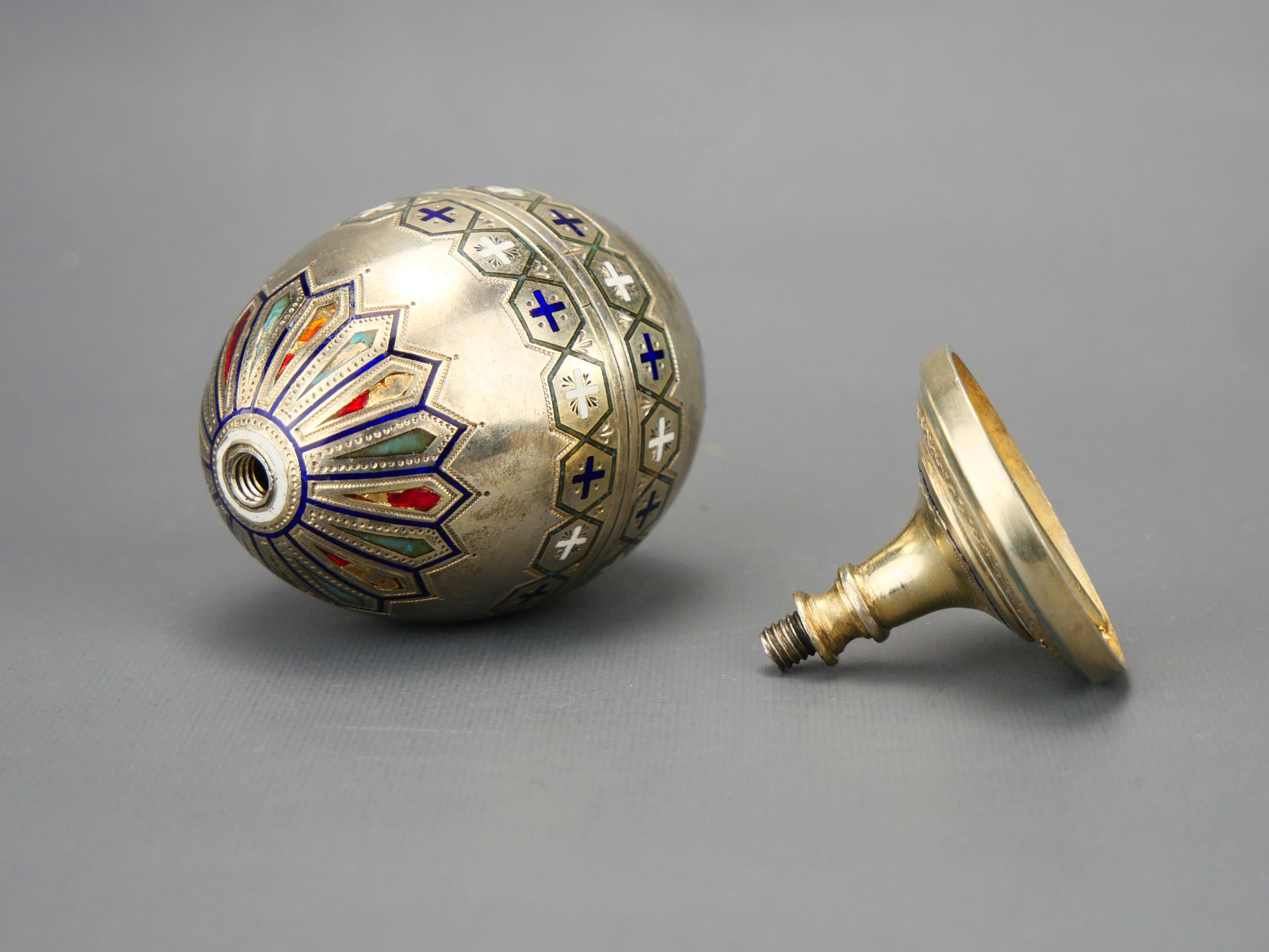 Oeuf de Pâques russe ancien A.Bragin 88 en argent et émail champlevé / 104gr en vente 13