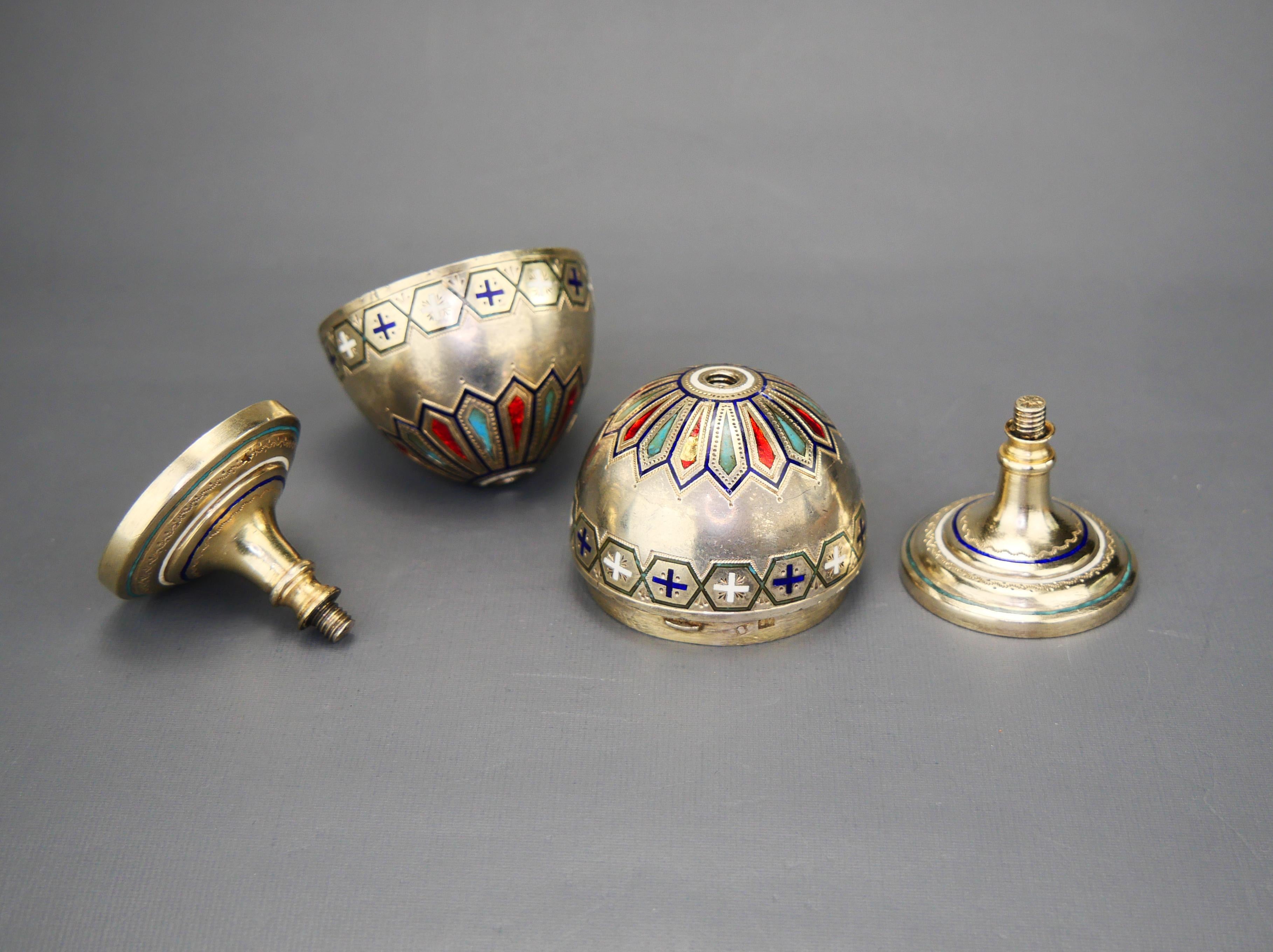 Oeuf de Pâques russe ancien A.Bragin 88 en argent et émail champlevé / 104gr en vente 5