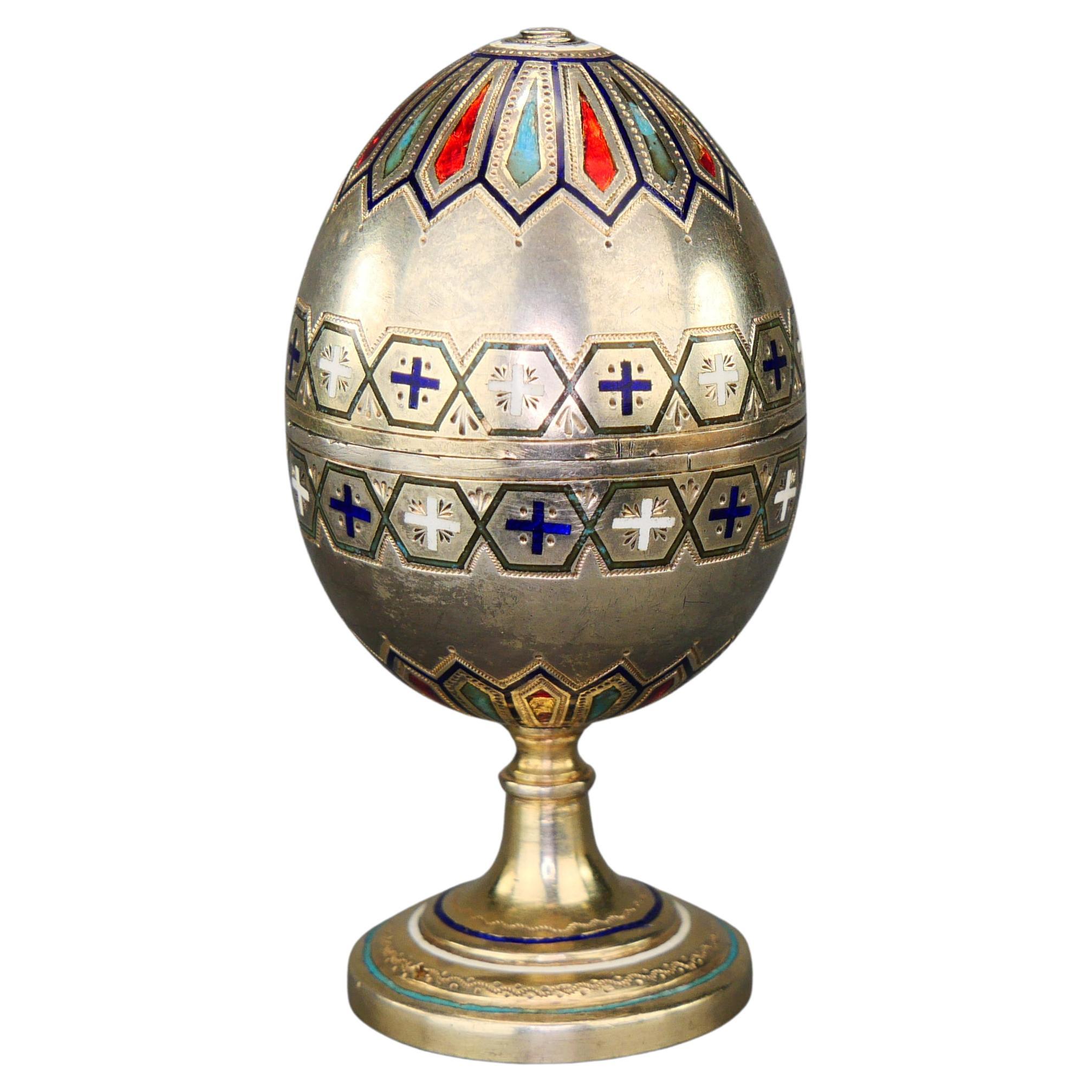 Antiguo Huevo de Pascua Ruso A.Bragin 88 Plata y Esmalte Champlevé / 104gr