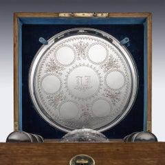 Antique Russian Eight-Piece Solid Silver and Glass Vodka Set, circa 1880