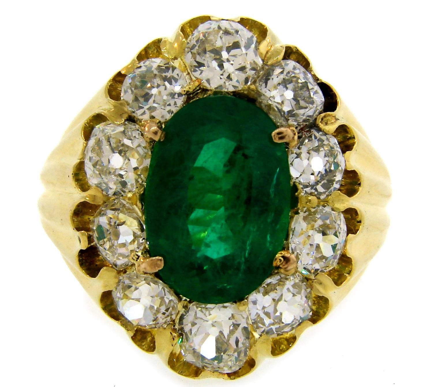 Antique Russian Emerald Diamond Yellow Gold Ring 5