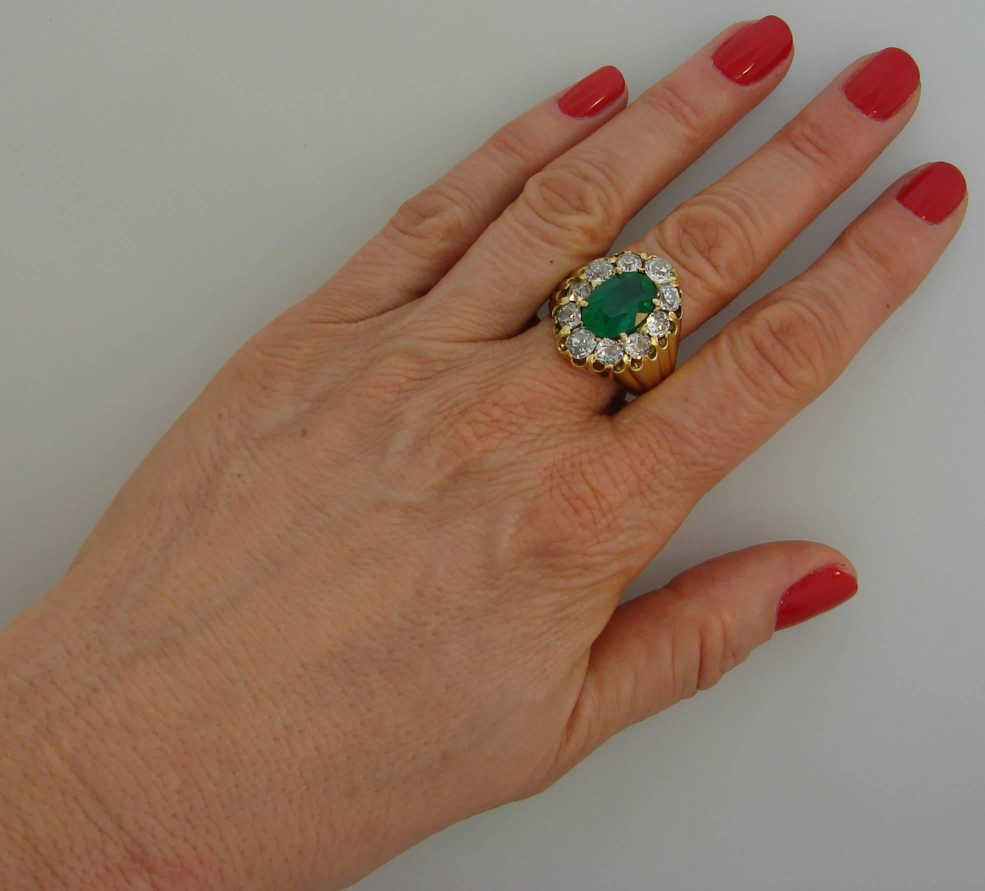 Antique Russian Emerald Diamond Yellow Gold Ring 2