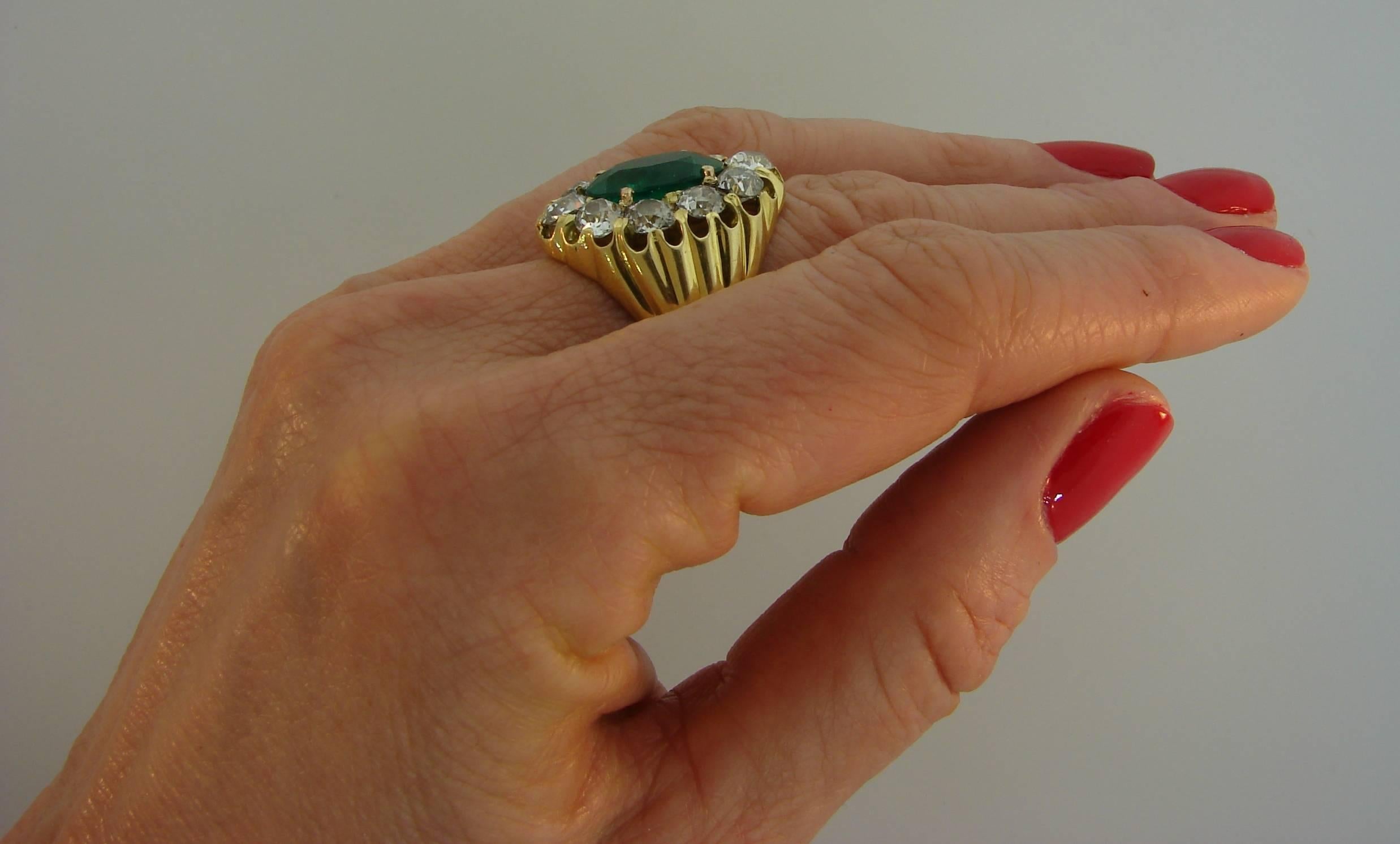 Antique Russian Emerald Diamond Yellow Gold Ring 3
