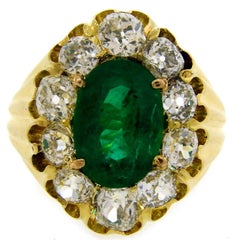 Antique Russian Emerald Diamond Yellow Gold Ring