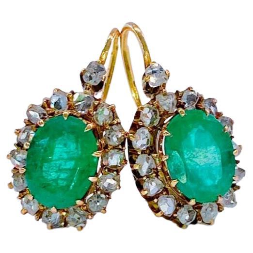 Antique Russian Emerald Diamond Earrings
