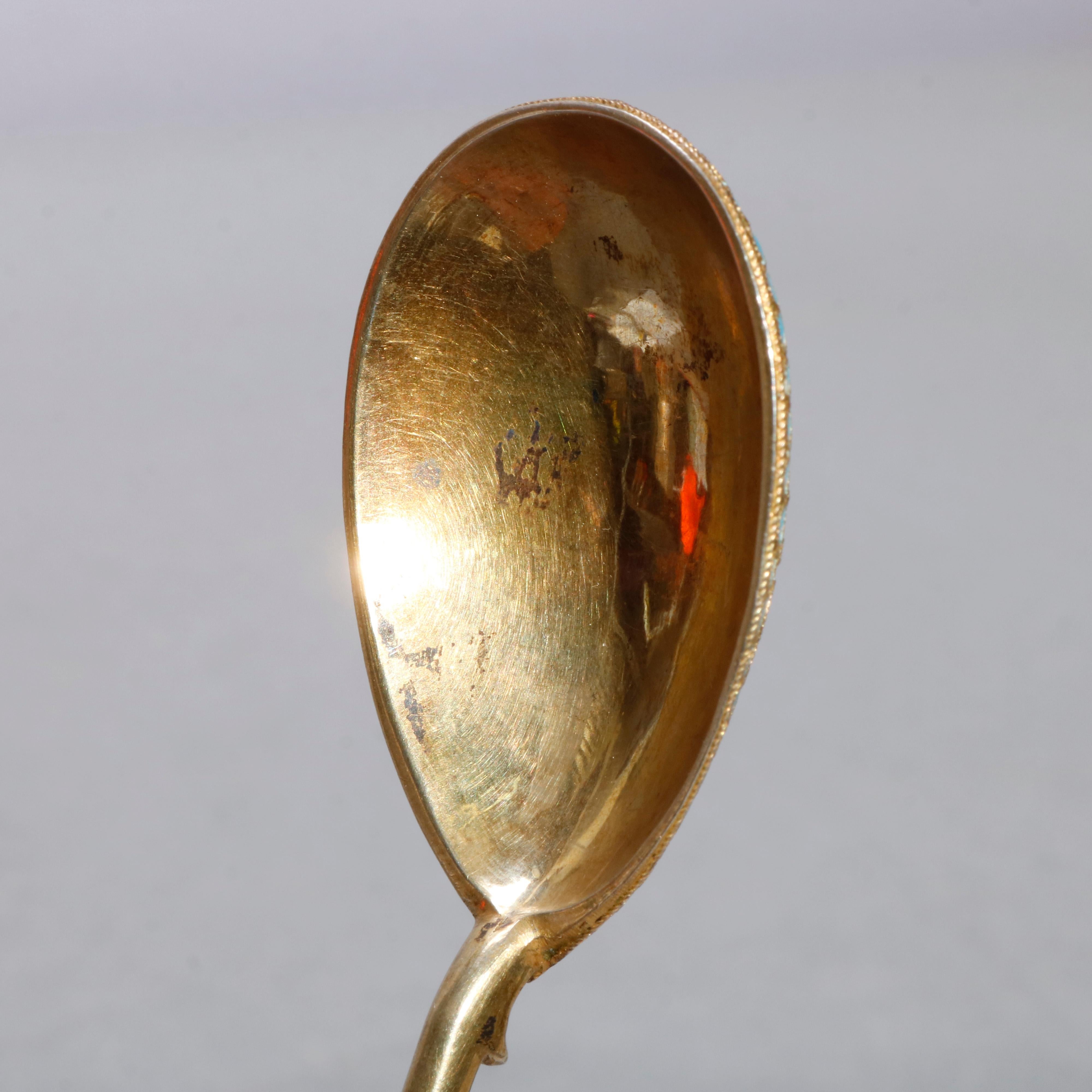 Antique Russian Enamel 84 Silver Long Spoons, circa 1900 4