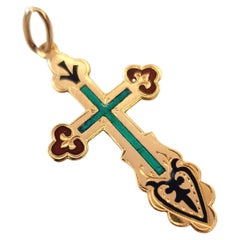 Antique  Russian Enamel Gold Cross Pendant