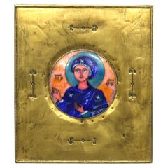 Antique Russian Enamel On Copper Nana Kvinikadze Portrait “The Icon Of Virgin”