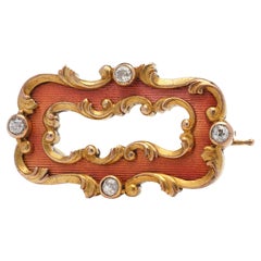 Antique Russian Fabergé 14kt Gold, Enamel and Diamonds Brooch