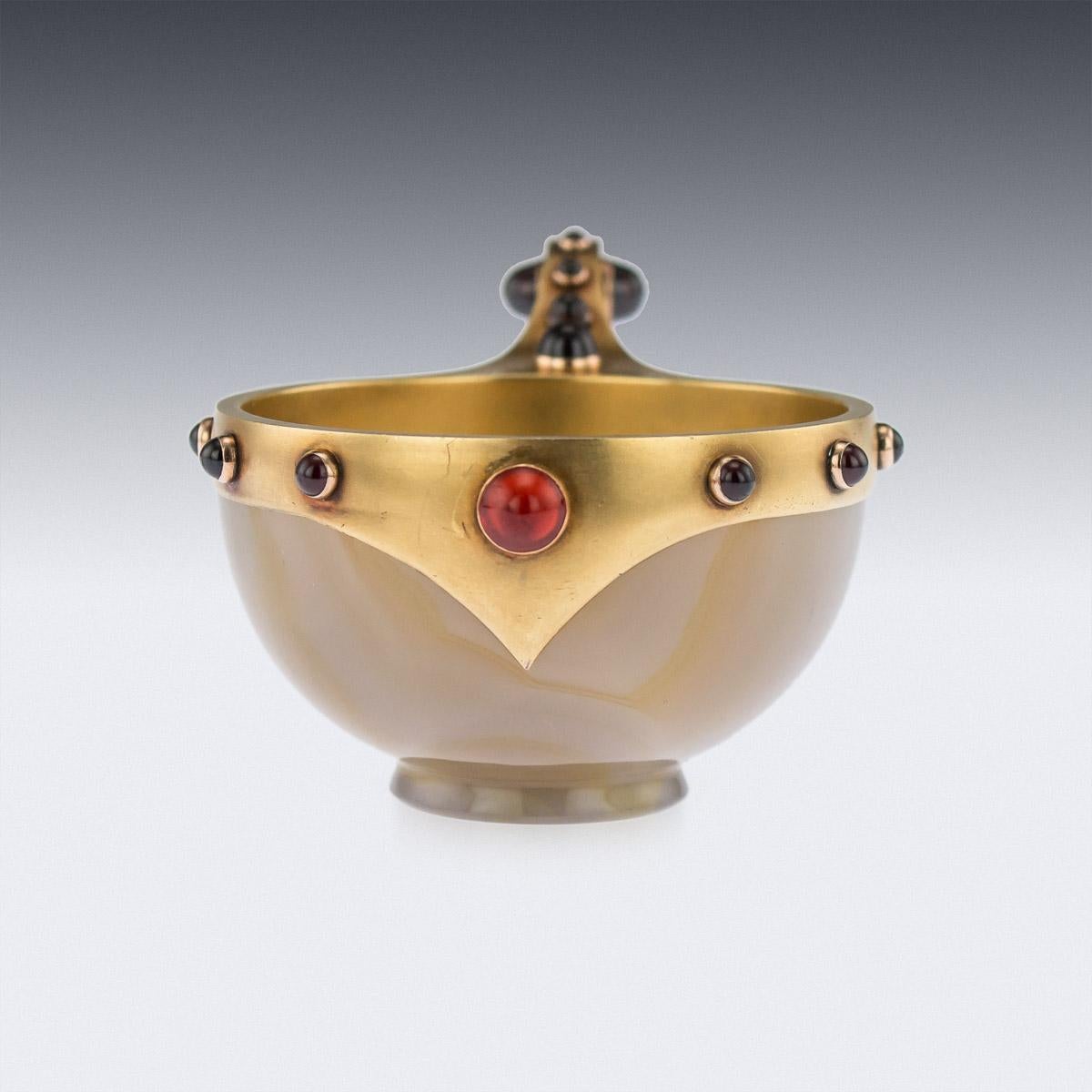 Antique Russian Faberge Jewelled Gold and Agate Kovsh, Erik Kollin, circa 1880 1