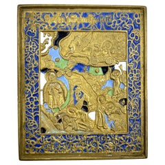 Antike russische Fiery Ascension des Propheten Elijah, seltene 5farbige Emaille-Ikone, Fiery