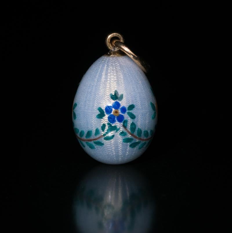 Edwardian Antique Russian Flower Garland Enamel Gold Egg Pendant