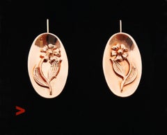 Antique Russian Flowers Earrings solid 14K Rose Gold /8.9 gr