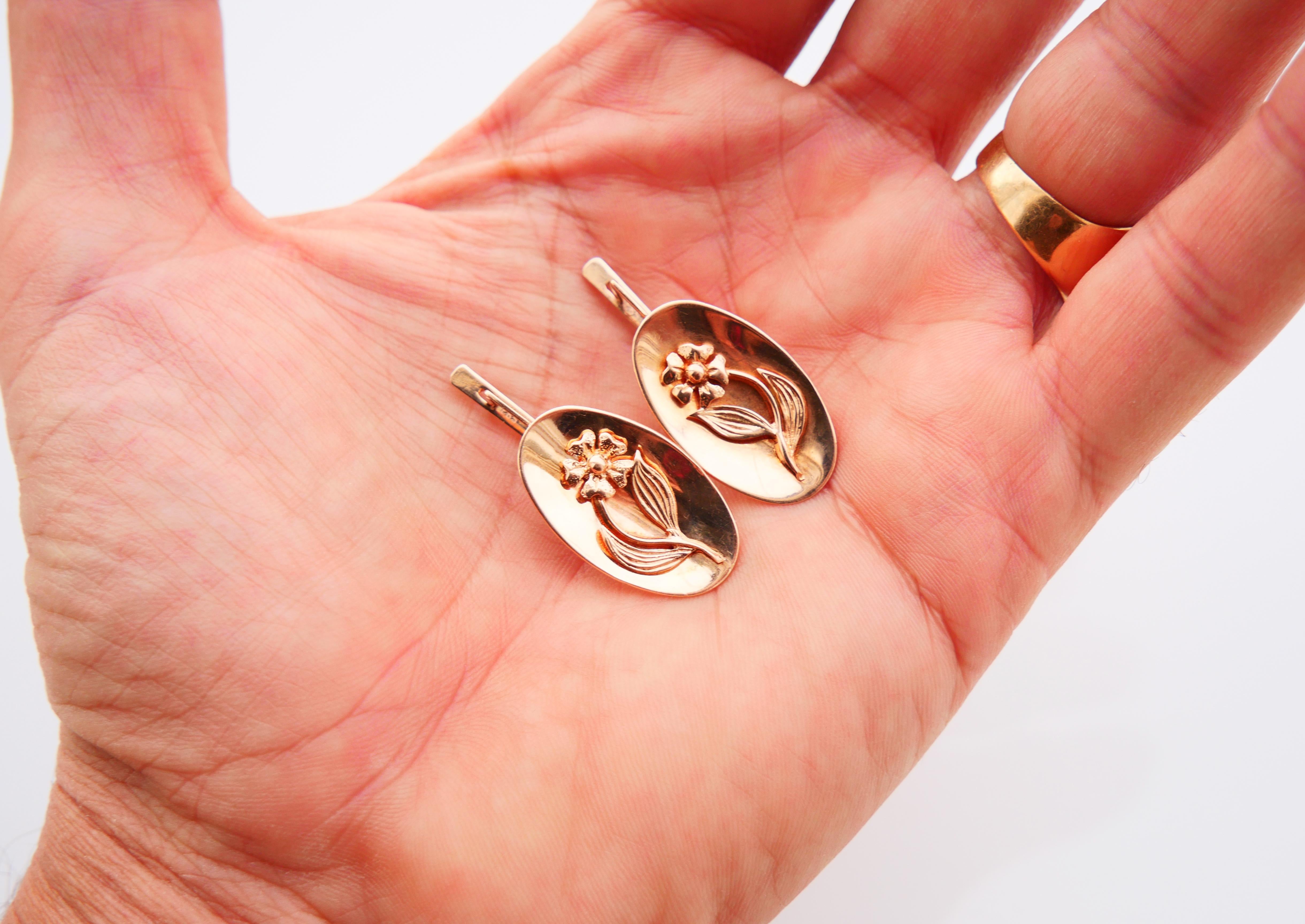 De las mujeres Pendientes Flores Rusas Antiguas oro rosa macizo 14K /8.9 gr en venta