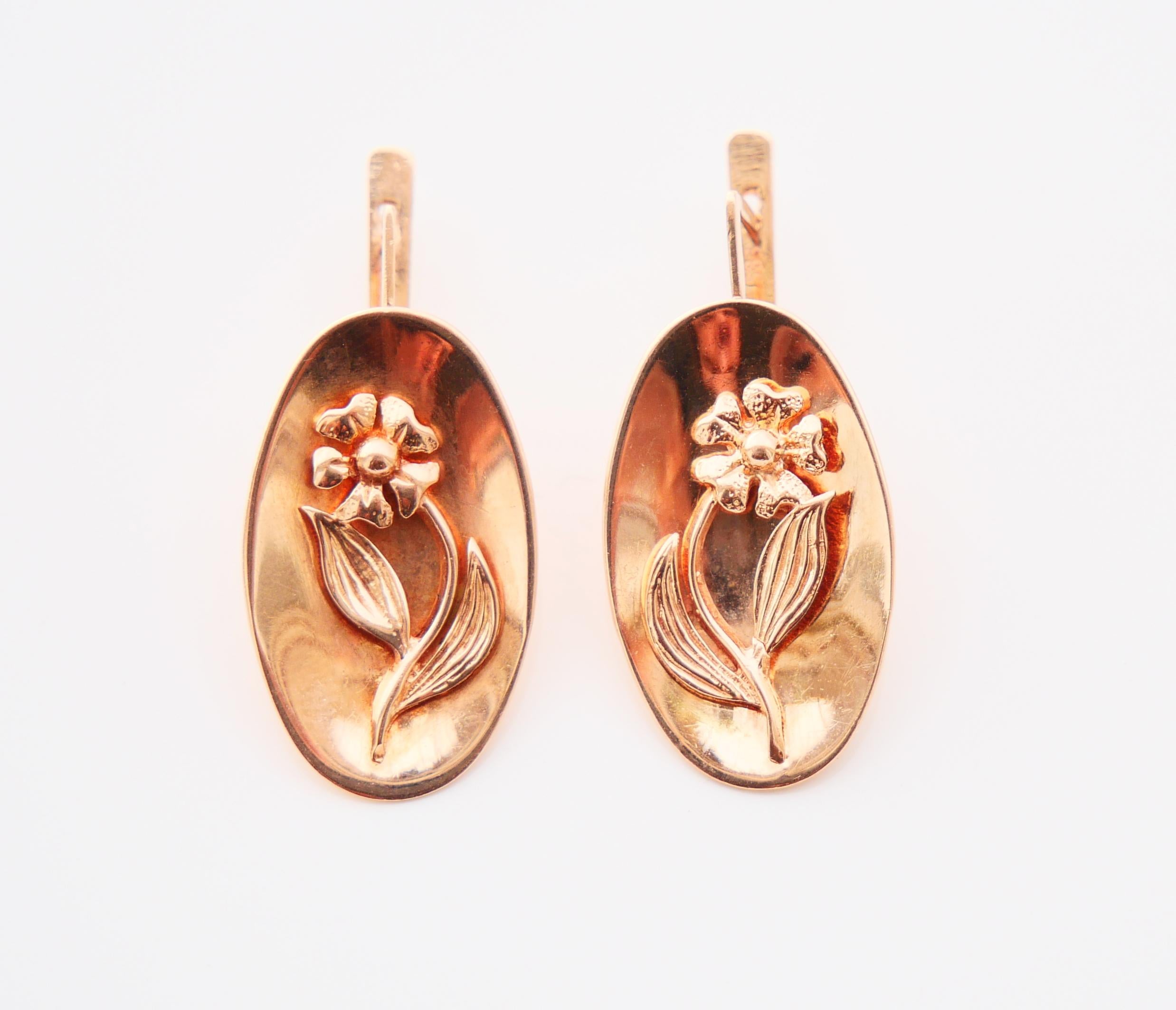 Pendientes Flores Rusas Antiguas oro rosa macizo 14K /8.9 gr en venta 1